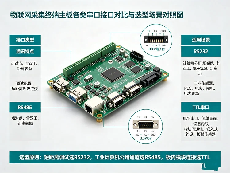 物联网采集终端主板各类串口接口对比与选型场景对照图 物联网采集终端主板各类串口接口对比与选型场景对照图