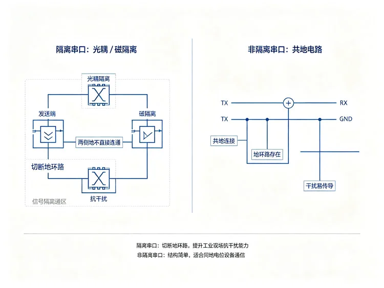 隔离串口与非隔离串口电路原理示意图